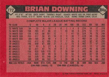 1986 Topps #772 Brian Downing Back