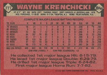 1986 Topps #777 Wayne Krenchicki Back