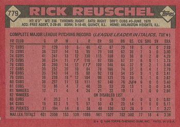 1986 Topps #779 Rick Reuschel Back