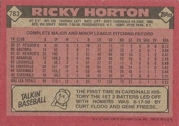 1986 Topps #783 Ricky Horton Back