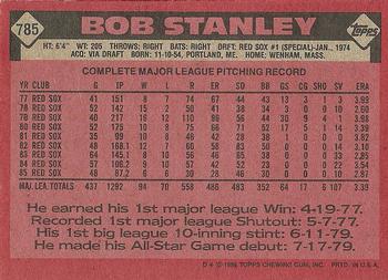 1986 Topps #785 Bob Stanley Back