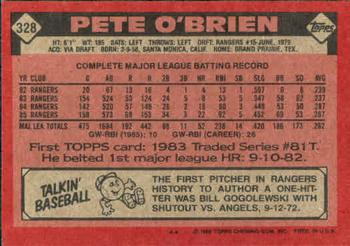 1986 Topps #328 Pete O'Brien Back