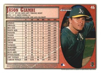 1998 Bowman Chrome - International #46 Jason Giambi Back