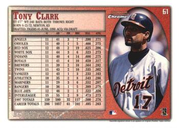 1998 Bowman Chrome - International #61 Tony Clark Back