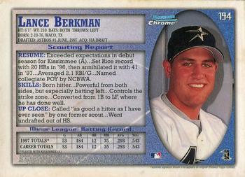 1998 Bowman Chrome - International #194 Lance Berkman Back