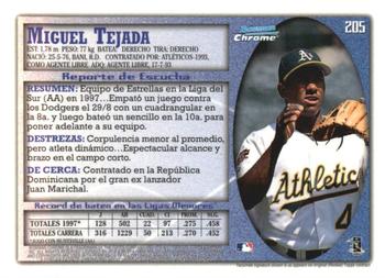 1998 Bowman Chrome - International #205 Miguel Tejada Back