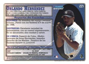 1998 Bowman Chrome - International #221 Orlando Hernandez Back