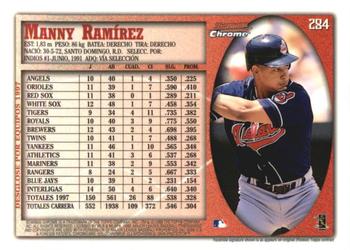 1998 Bowman Chrome - International #284 Manny Ramirez Back