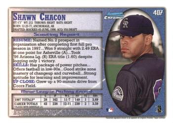 1998 Bowman Chrome - International #407 Shawn Chacon Back