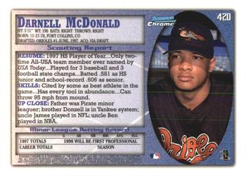 1998 Bowman Chrome - International #420 Darnell McDonald Back