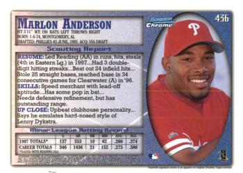 1998 Bowman Chrome - International #436 Marlon Anderson Back