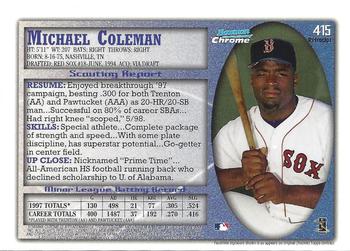 1998 Bowman Chrome - International Refractors #415 Michael Coleman Back