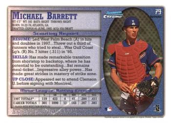 1998 Bowman Chrome - Refractors #79 Michael Barrett Back
