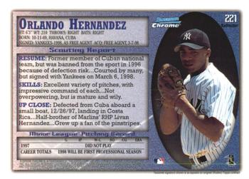 1998 Bowman Chrome - Refractors #221 Orlando Hernandez Back