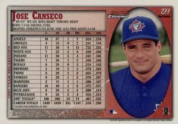 1998 Bowman Chrome - Refractors #277 Jose Canseco Back