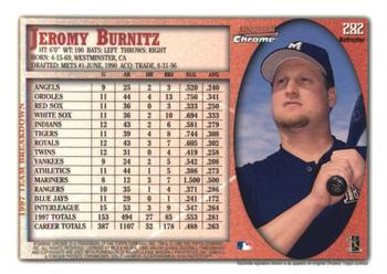 1998 Bowman Chrome - Refractors #282 Jeromy Burnitz Back