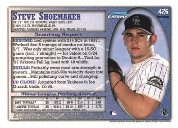 1998 Bowman Chrome - Refractors #426 Steve Shoemaker Back