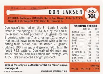 1998 Bowman Chrome - Bowman Rookie Reprints #7 Don Larsen Back