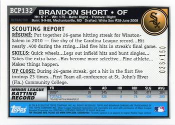 2010 Bowman Chrome - Prospects Blue Refractors #BCP132 Brandon Short Back