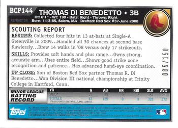 2010 Bowman Chrome - Prospects Blue Refractors #BCP144 Thomas Di Benedetto Back