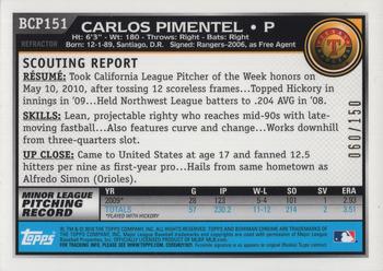2010 Bowman Chrome - Prospects Blue Refractors #BCP151 Carlos Pimentel Back