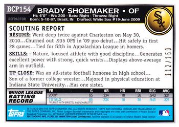 2010 Bowman Chrome - Prospects Blue Refractors #BCP154 Brady Shoemaker Back