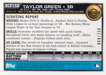 2010 Bowman Chrome - Prospects Blue Refractors #BCP158 Taylor Green Back