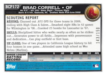 2010 Bowman Chrome - Prospects Blue Refractors #BCP172 Brad Correll Back