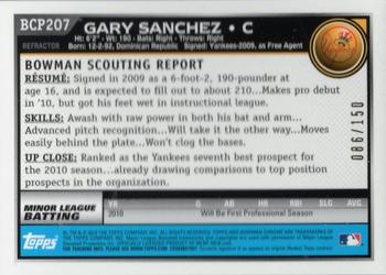 2010 Bowman Chrome - Prospects Blue Refractors #BCP207 Gary Sanchez Back
