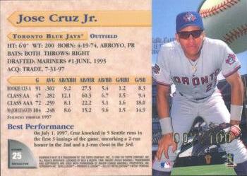 1998 Bowman's Best - Atomic Refractors #25 Jose Cruz Jr. Back