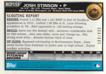 2010 Bowman Chrome - Prospects Purple Refractors #BCP153 Josh Stinson Back