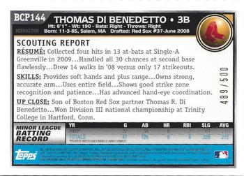 2010 Bowman Chrome - Prospects Refractors #BCP144 Thomas Di Benedetto Back
