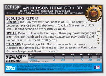 2010 Bowman Chrome - Prospects Refractors #BCP159 Anderson Hidalgo Back