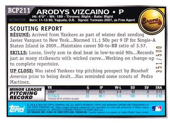 2010 Bowman Chrome - Prospects Refractors #BCP211 Arodys Vizcaino Back