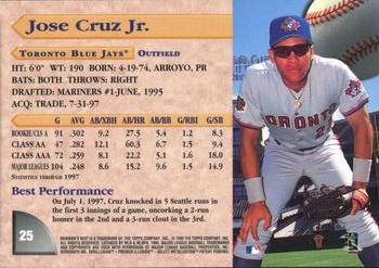 1998 Bowman's Best - Certified Autographs #25 Jose Cruz Jr. Back