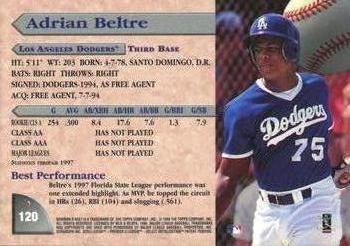 1998 Bowman's Best - Certified Autographs #120 Adrian Beltre Back