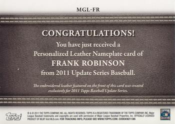 2011 Topps Update - Manufactured Glove Leather Nameplates #MGL-FR Frank Robinson Back