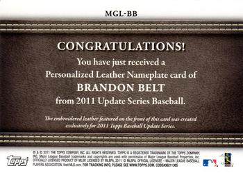 2011 Topps Update - Manufactured Glove Leather Nameplates Black #MGL-BB Brandon Belt Back