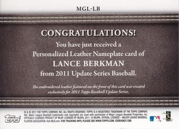 2011 Topps Update - Manufactured Glove Leather Nameplates Black #MGL-LB Lance Berkman Back
