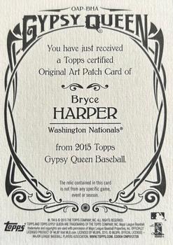 2015 Topps Gypsy Queen - Original Art Patches #OAP-BHA Bryce Harper Back