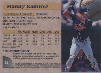 1998 Bowman's Best - Refractors #14 Manny Ramirez Back