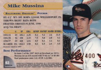 1998 Bowman's Best - Refractors #63 Mike Mussina Back