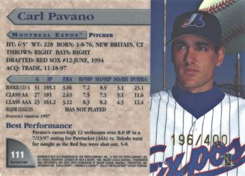 1998 Bowman's Best - Refractors #111 Carl Pavano Back