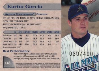 1998 Bowman's Best - Refractors #143 Karim Garcia Back