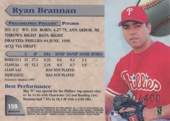 1998 Bowman's Best - Refractors #159 Ryan Brannan Back