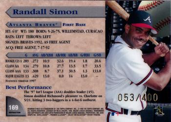 1998 Bowman's Best - Refractors #169 Randall Simon Back