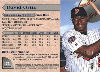 1998 Bowman's Best - Refractors #173 David Ortiz Back
