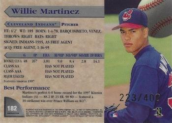 1998 Bowman's Best - Refractors #182 Willie Martinez Back