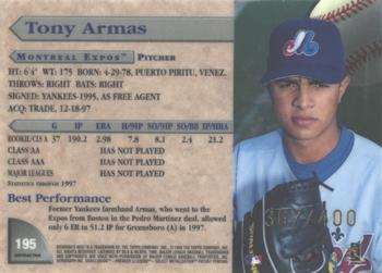 1998 Bowman's Best - Refractors #195 Tony Armas Jr. Back