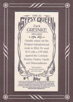 2015 Topps Gypsy Queen - Mini Relics #GMR-ZG Zack Greinke Back